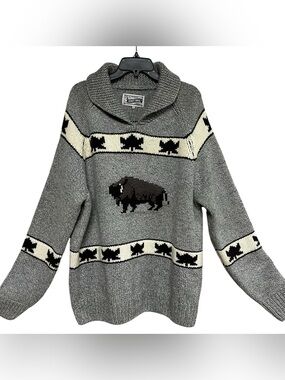 Vintage Schott Bros Cowichan Buffalo Bison Wool Blend Shawl Collar Sweater 2XL